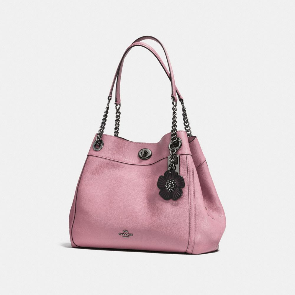 Coach Signature Tea Rose Charm Loop Bag Charm Key Fob Keychain +