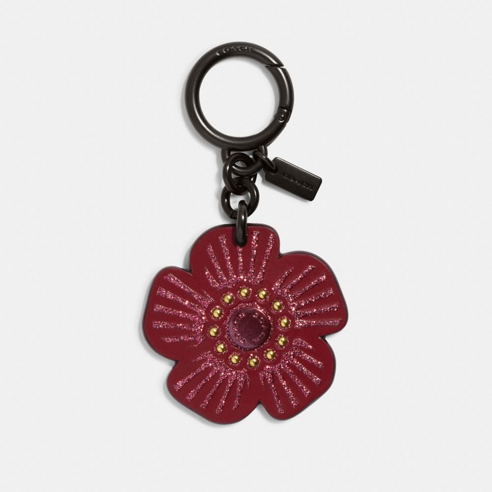 Leather Flower Bag Charm Keychain - Blue Multi