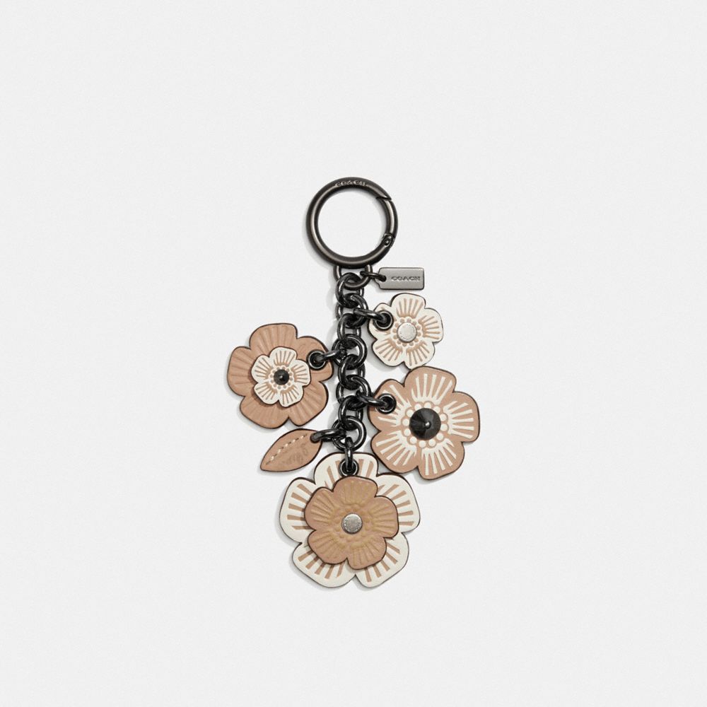 COACH®,TEA ROSE MIX BAG CHARM,Black/Chalk,Front View