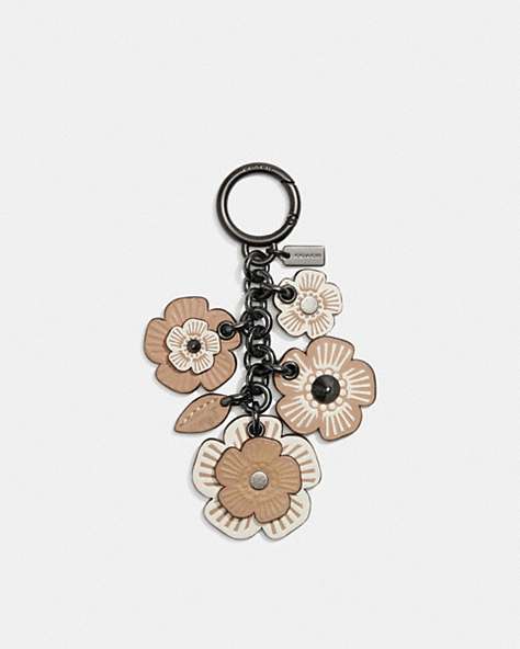 COACH®,TEA ROSE MIX BAG CHARM,Smooth Leather,Black/Chalk,Front View