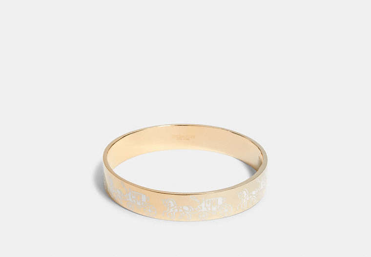 COACH®,HORSE AND CARRIAGE BANGLE,metalenamel,Gold/Chalk,Front View