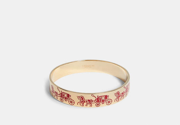 COACH®,HORSE AND CARRIAGE BANGLE,metalenamel,Gold/Electric Pink,Front View