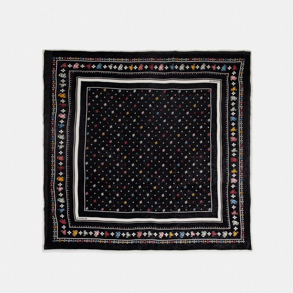 COACH®,COACH FLORAL BANDANA OVERSIZED SQUARE,Modal Silk Blend,Black,Front View image number 0