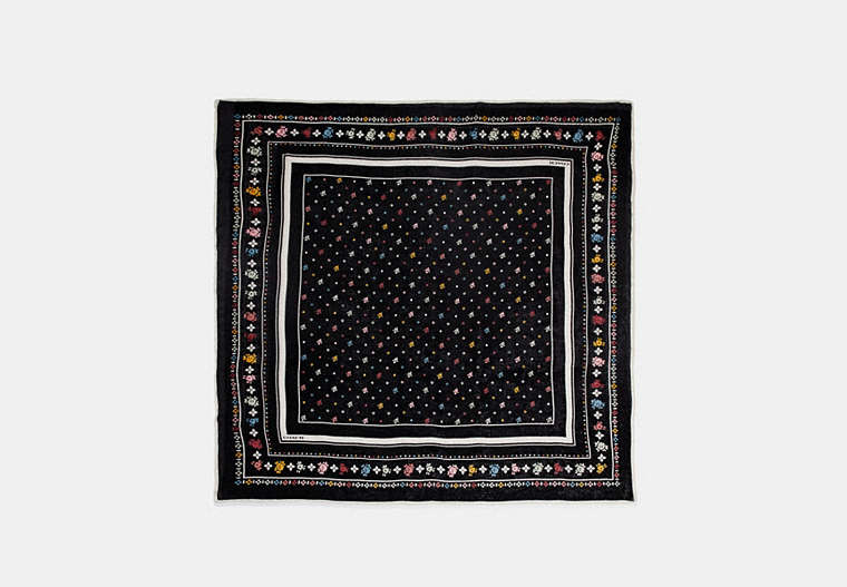 COACH®,COACH FLORAL BANDANA OVERSIZED SQUARE,Modal Silk Blend,Black,Front View image number 0