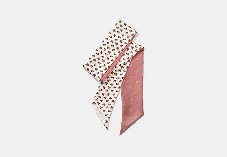 COACH®,DESERT FLOWER SKINNY SCARF,Other,Dusty Rose/Chalk,Front View