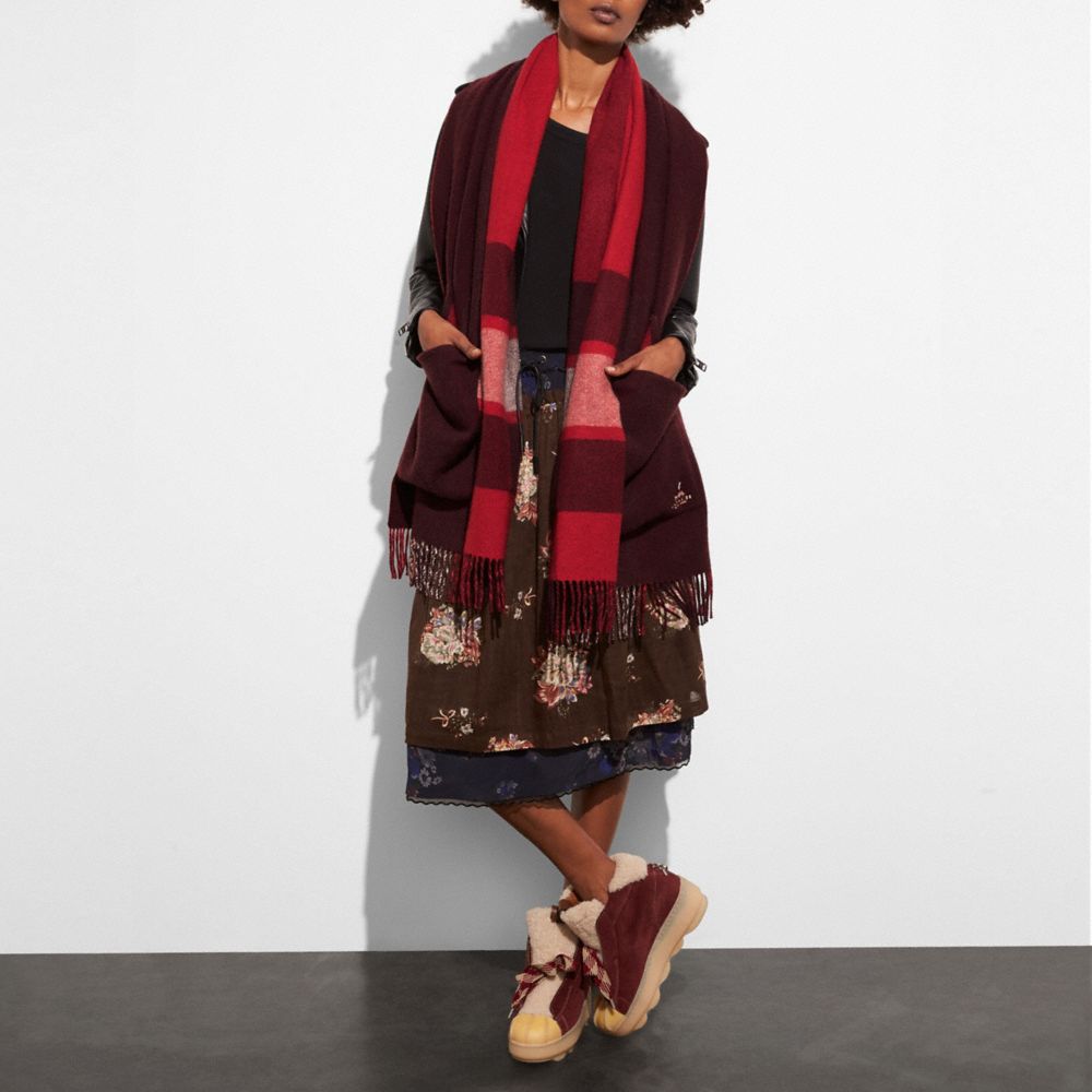 COACH®,Reversible Plaid Print Cashmere Oversized Muffler,,Angle View