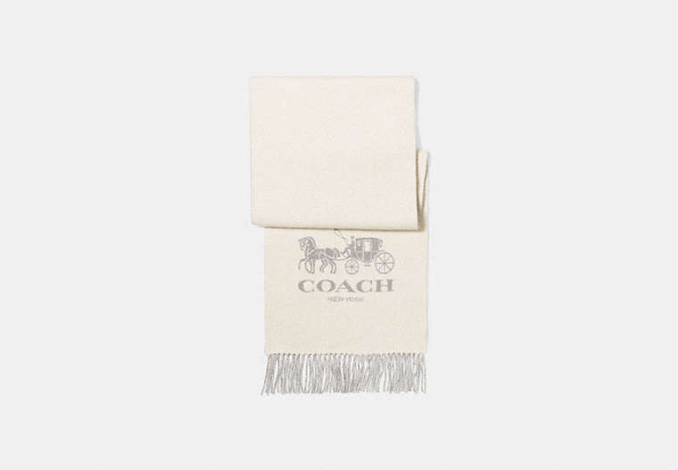 COACH®,HORSE AND CARRIAGE CASHMERE MUFFLER,cashmere,Grey,Front View