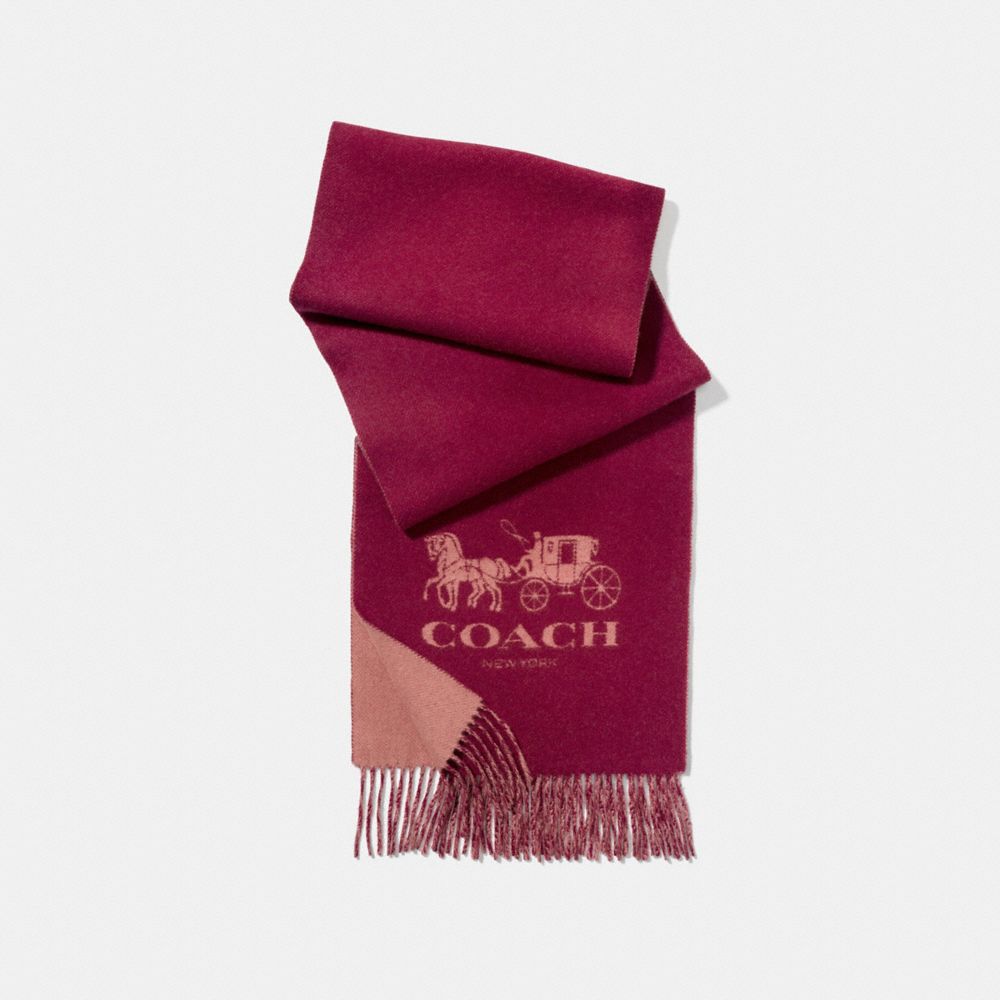 COACH®,HORSE AND CARRIAGE CASHMERE MUFFLER,cashmere,Cherry/Melon,Front View image number 0