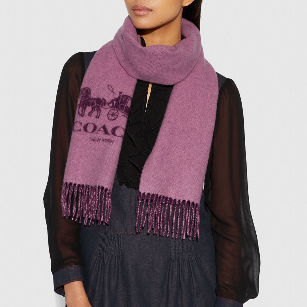 COACH®,HORSE AND CARRIAGE CASHMERE MUFFLER,cashmere,Rose/Plum,Detail View