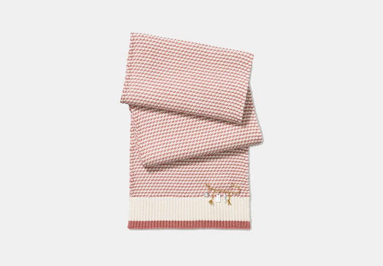 COACH®,CHARM KNIT SCARF,wool,Chalk/Dusty Rose,Front View