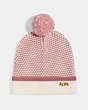 COACH®,CHARM KNIT HAT,wool,Chalk/Dusty Rose,Front View