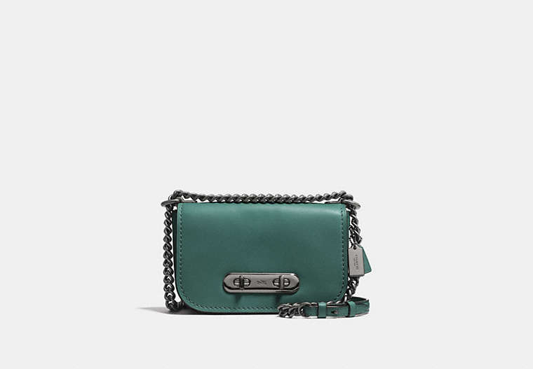 COACH®,COACH SWAGGER SHOULDER BAG 20,Leather,DK/Dark Turquoise Black,Front View