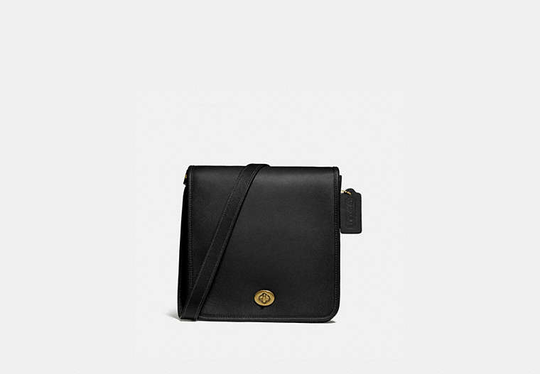 COACH®,TURNLOCK CROSSBODY,Leather,Small,Brass/Black,Front View