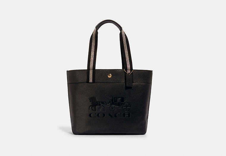 COACH®,JES TOTE WITH HORSE AND CARRIAGE,Leather,Gold/Black,Front View