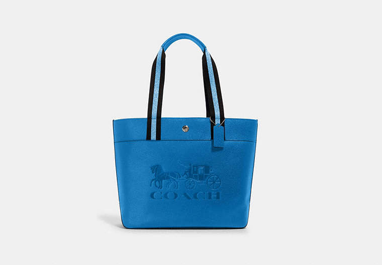 COACH®,JES TOTE WITH HORSE AND CARRIAGE,Leather,Silver/Blue Jay,Front View