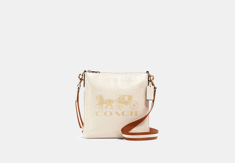 COACH®,JES SLIM CROSSBODY WITH HORSE AND CARRIAGE,Leather,Gold/Chalk,Front View