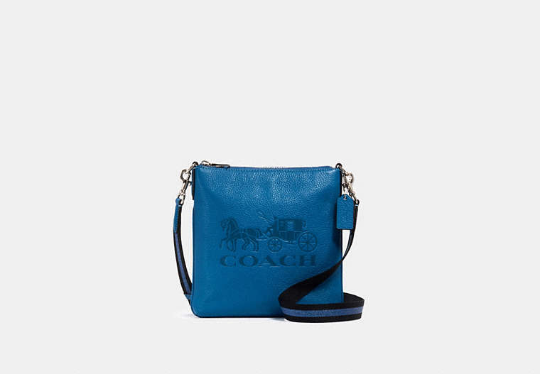 COACH®,JES SLIM CROSSBODY WITH HORSE AND CARRIAGE,Leather,Silver/Blue Jay,Front View
