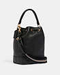 COACH®,JES DRAWSTRING BUCKET BAG WITH HORSE AND CARRIAGE,Leather,Gold/Black,Angle View