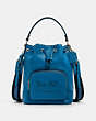 COACH®,JES DRAWSTRING BUCKET BAG WITH HORSE AND CARRIAGE,Leather,Silver/Blue Jay,Front View