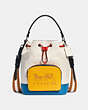 COACH®,JES DRAWSTRING BUCKET BAG IN COLORBLOCK WITH HORSE AND CARRIAGE,Leather,Silver/Chalk Multi,Front View