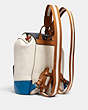 COACH®,JES BACKPACK IN COLORBLOCK WITH HORSE AND CARRIAGE,Leather,Silver/Chalk Multi,Angle View