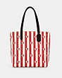 COACH®,TOTE WITH STRIPE STAR PRINT,cotton,Silver/Chalk Red Multi,Front View