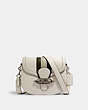 COACH®,JADE SADDLE BAG WITH VARSITY STRIPE,Leather,Medium,Silver/Chalk Pale Green Multi,Front View