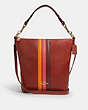 COACH®,ABBY SHOULDER BAG WITH VARSITY STRIPE,Leather,Gold/Terracotta/Elctrc Pnk Multi,Front View