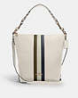 COACH®,ABBY SHOULDER BAG WITH VARSITY STRIPE,Leather,Silver/Chalk Pale Green Multi,Front View