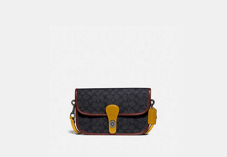 COACH®,TURNLOCK TAB MESSENGER IN SIGNATURE CANVAS,pvc,Black Copper/Charcoal Multi,Front View