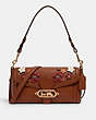 COACH®,JADE SHOULDER BAG WITH DAISY APPLIQUE,Leather,Gold/Redwood Multi,Front View