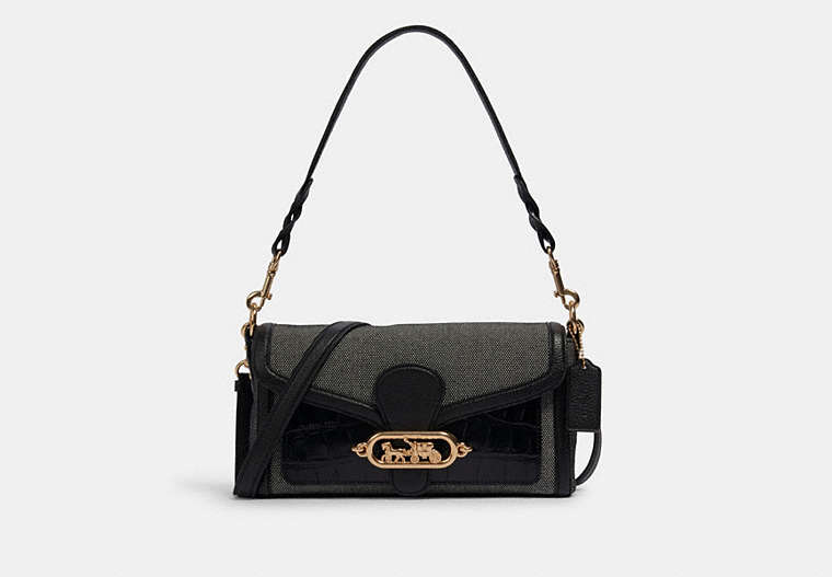 COACH®,JADE SHOULDER BAG,Leather,Gold/Black,Front View
