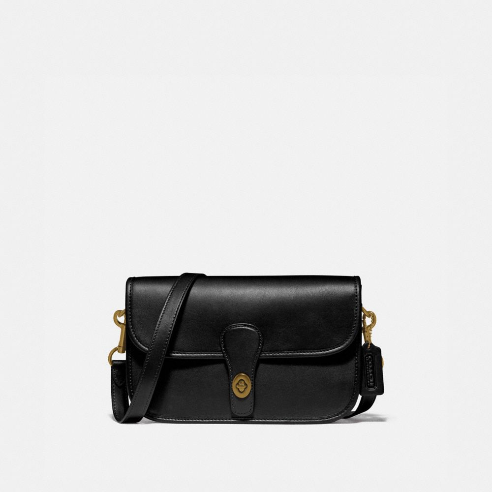 COACH®,TURNLOCK TAB MESSENGER,Leather,Mini,Brass/Black,Front View