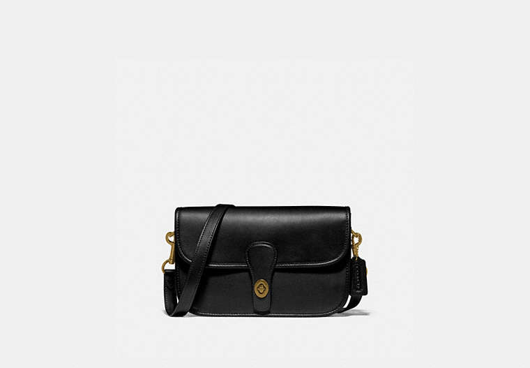 COACH®,TURNLOCK TAB MESSENGER,Leather,Mini,Brass/Black,Front View
