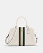 COACH®,LILLIE CARRYALL WITH VARSITY STRIPE,Leather,Silver/Chalk Pale Green Multi,Front View