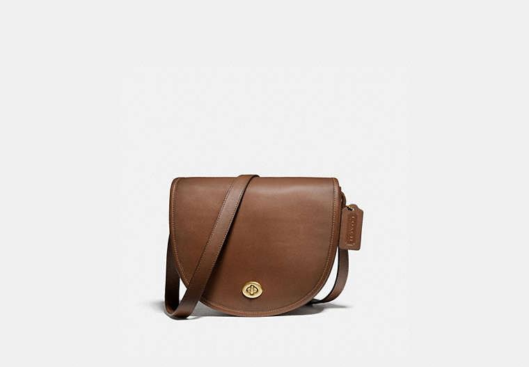 COACH®,TURNLOCK SADDLE CROSSBODY,Leather,Brass/Dark Saddle,Front View image number 0