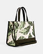 COACH®,DEMPSEY CARRYALL WITH BANANA LEAVES PRINT,pvc,Small,Silver/Cargo Green Chalk Multi,Angle View