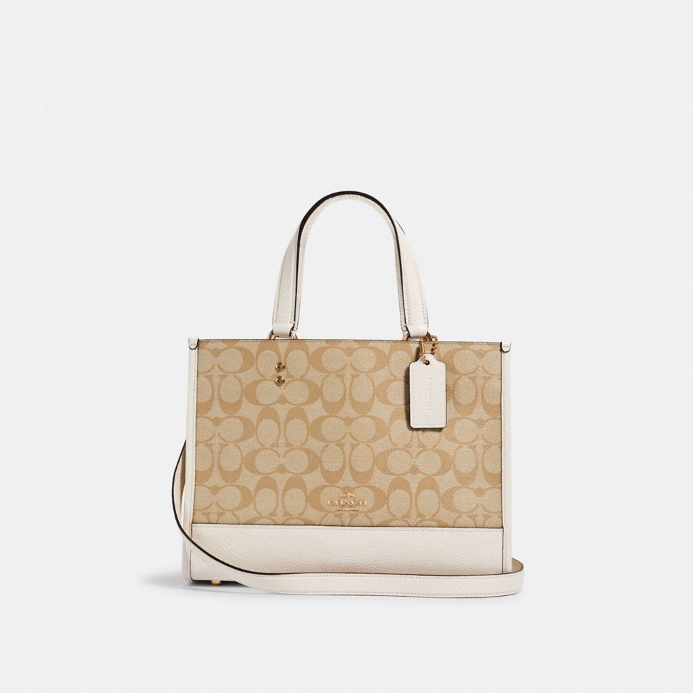 COACH®,DEMPSEY CARRYALL BAG IN SIGNATURE CANVAS,Large,Gold/Light Khaki Chalk,Front View