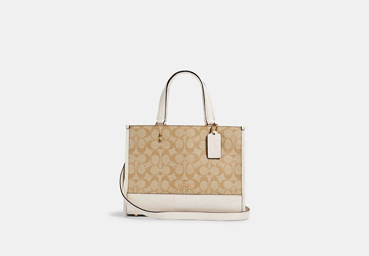 COACH®,DEMPSEY CARRYALL IN SIGNATURE CANVAS,pvc,Large,Gold/Light Khaki Chalk,Front View