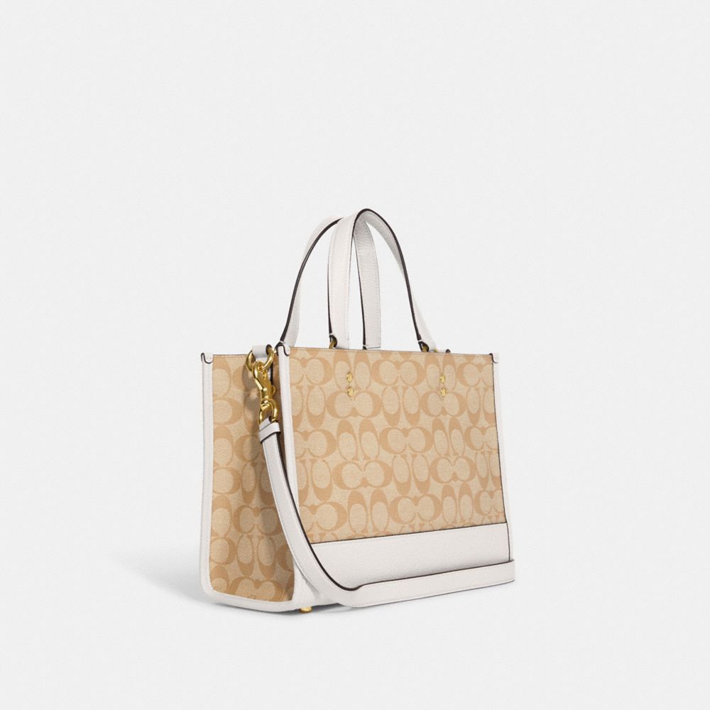 COACH®,DEMPSEY CARRYALL BAG IN SIGNATURE CANVAS,Large,Gold/Light Khaki Chalk,Angle View