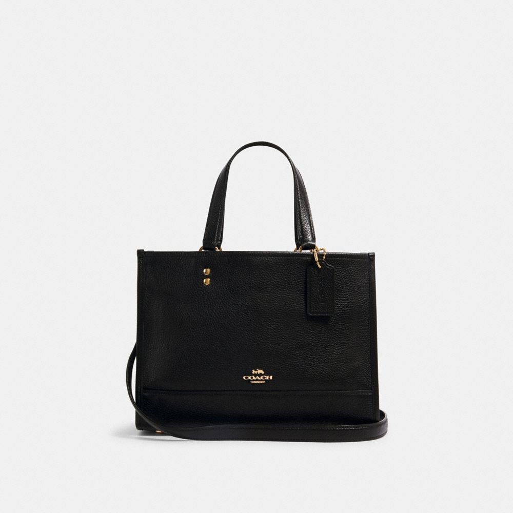 COACH®,DEMPSEY CARRYALL,Pebbled Leather,Gold/Black,Front View