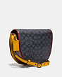 COACH®,TURNLOCK SADDLE CROSSBODY IN SIGNATURE CANVAS,Coated Canvas,Small,Black Copper/Charcoal Multi,Angle View