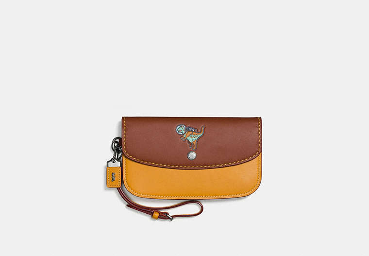COACH®,CLUTCH WITH EMBOSSED SPACE REXY,Leather,LH/1941 Saddle Multi,Front View