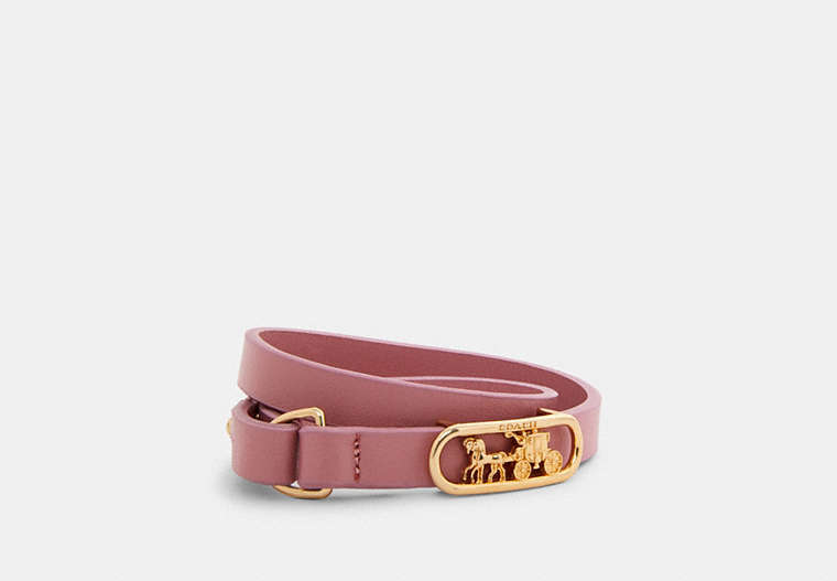 COACH®,HORSE AND CARRIAGE CUT OUT BRACELET,Leather,Gold/True Pink,Front View