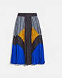 COACH®,MIX PLEATED SKIRT,mixedmaterial,Black/Blue/Grey/Yellow,Front View
