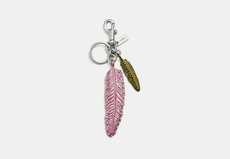 COACH®,LACQUERED FEATHERS BAG CHARM,Mixed Material,Silver/Rouge,Front View