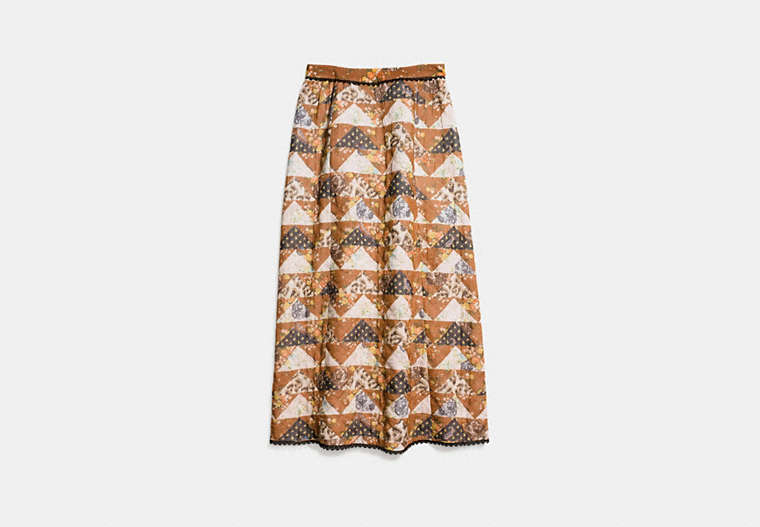 COACH®,PATCHWORK MAXI SKIRT,Mixed Material,Teak Multi,Front View