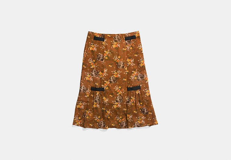 COACH®,PRAIRIE DOG ROSE SKIRT,Mixed Material,BROWN MULTICOLOR,Front View