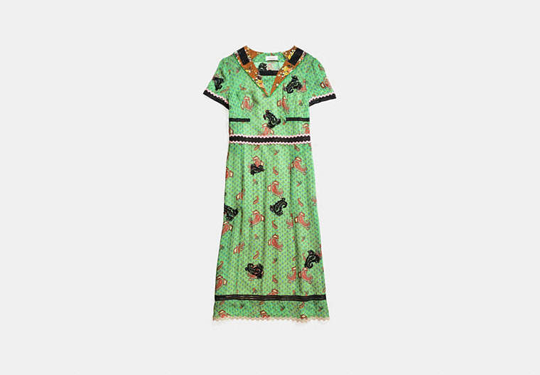 COACH®,EMBROIDERED NAUTICAL DRESS,Silk,GREEN MULTI,Front View