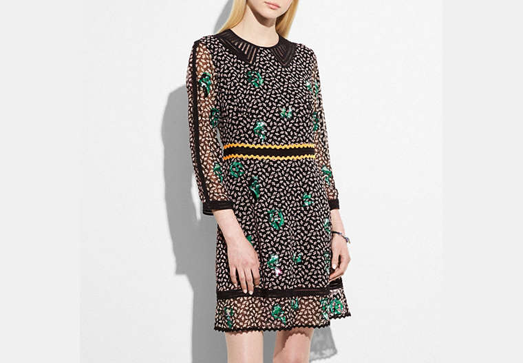 COACH®,EMBROIDERED GRAPHIC DUCK DRESS,Mixed Material,Black,Front View